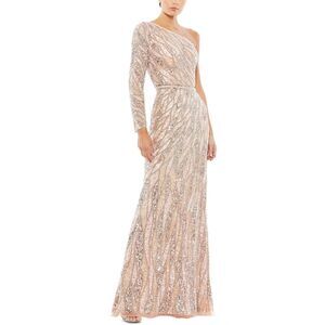 Mac Duggal Womens Pink Sequined One Shoulder Formal Evening Dress Gown